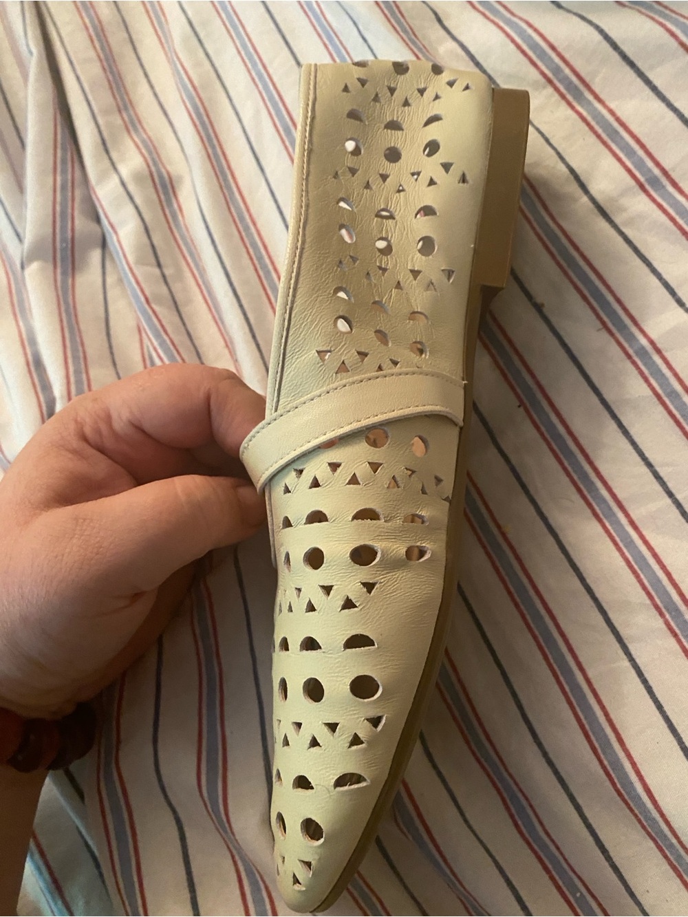 Riccardo Boccia NWT Size 9 Cream Leather Cutout Mary Jane Flats Made in Italy - Picture 5 of 15